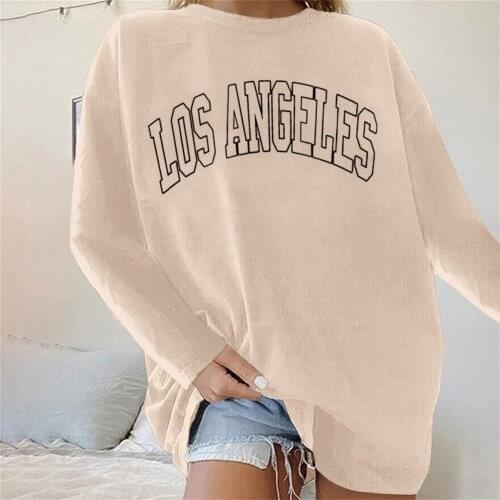 Los Angeles California Womens Casual Printed T-Shirts Letter Autumn Winter Round Neck Long Sleeve Loose Pullover Tshirts Tops