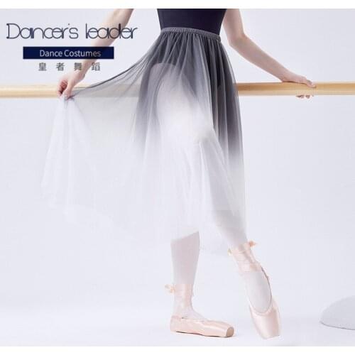 Women Long Chiffon Ballet Skirts Adults Dance Skirt Soft Gradient Gray Ballet Dress Dance Costumes for for Adult Girl Ballerina