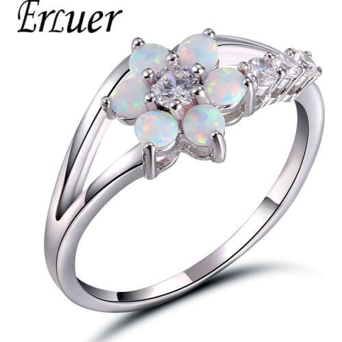 ERLUER Mixed Opals Color Flower Crystal Fashion Silver color Rings For Women Girl Finger jewelry Birthday Trendy Love Gift Ring