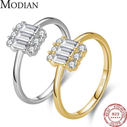 Modian 925 Sterling Silver Sparkling Emerald Cut Clear CZ Fashion Finger Rings For Women Female Elegant Wedding Jewelry Anillo