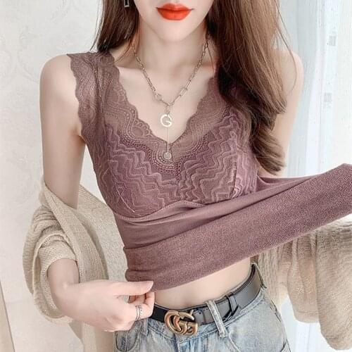 Women 2021 Autumn Winter Fashion Thicken Warm Vest Tops Female Solid Color Sleeveless Tops Ladies Sexy Lace Tank Tops E106
