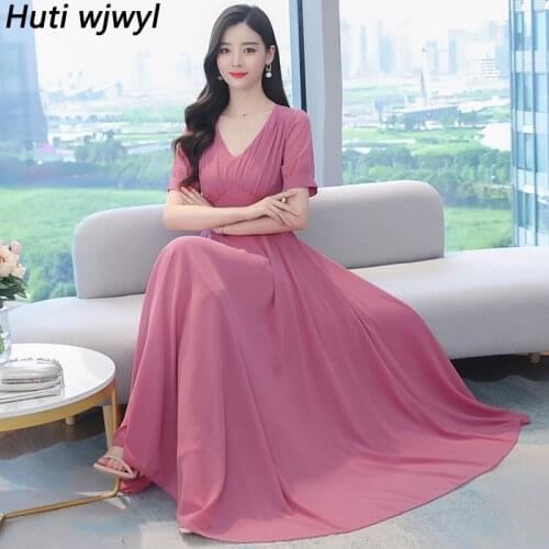 6 Colors Plus Size Chiffon Sundress Summer Vintage Boho Beach Midi Dresess 2021 Spring Elegant Women Party Bodycon Maxi Vestidos
