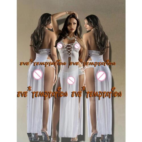 Lingerie Sexy Erotic Cosplay Sexy Women Underwear Erotic Sex Costumes Lace Baby Doll Lingerie white Long Dress + hot pants A064
