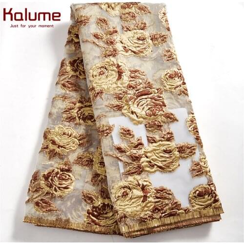 Kalume Gold Brocade Lace 2021 Gilding Tissue 5 Yards High Quality African Jacquard Lace Fabric For Wedding Party Diy Dress F2503