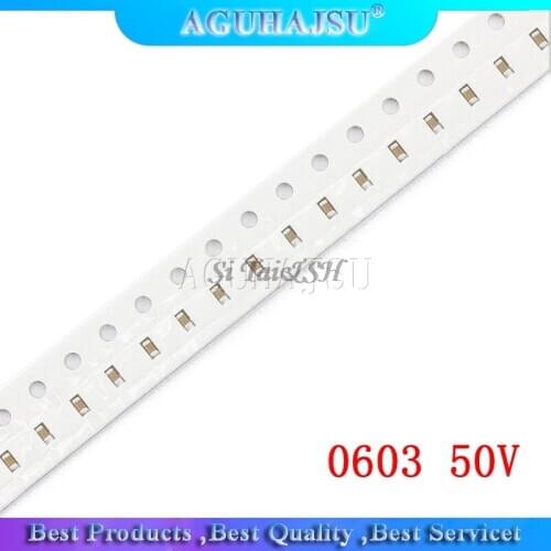 100pcs 0603 50V SMD Thick Film Chip Multilayer Ceramic Capacitor 1pF - 22uF 10NF 100NF 1UF 2.2UF 4.7UF 10UF 1NF 100PF