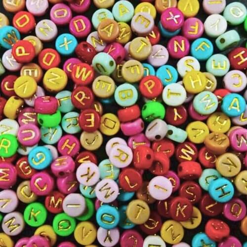 100pcs Mixed Letter Acrylic Round Flat Loose Spacer Alphabet Beads for Jewelry Making Handmade Diy Bracelet Necklace