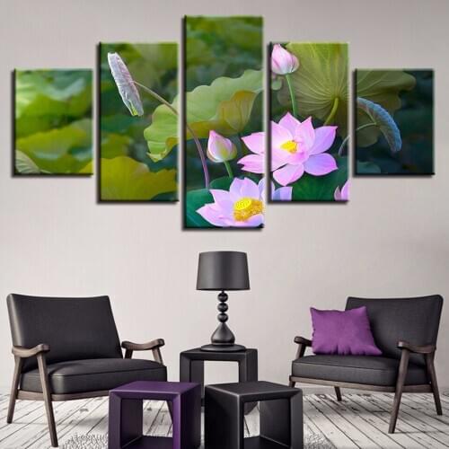 5d Diy Diamond Painting Lotus Wall Art Handmade Cross Stitch 5 Pcs Picture Flower Home Decal Full Round Drill Embroidery Gifts