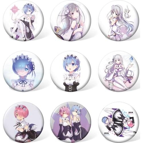 Anime Re:Life in a different world from zero Cartoon Badge Rem and Ram Character Brooch for Anime accessories ( 9pcs/set )