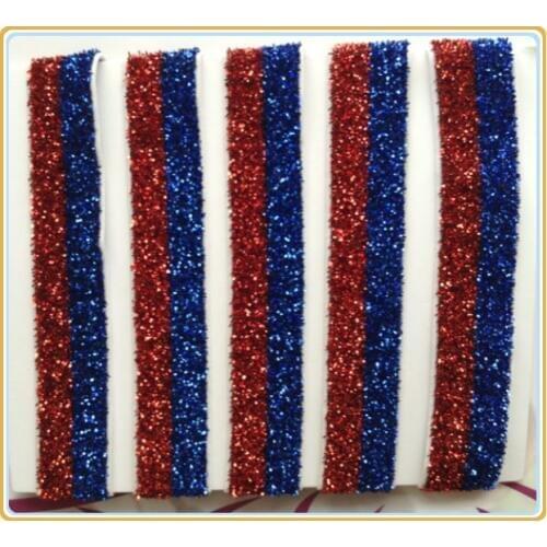 Price Negotiated) 5/8" Elastic Red And Royal(Blue) Stripe Gliter Velvet Ribbon