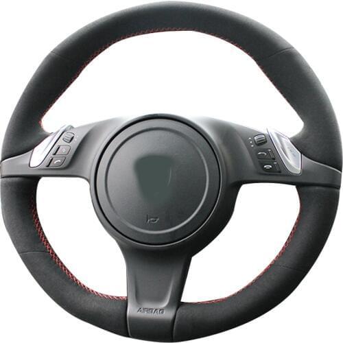 All Black Suede Leather Steering Wheel Red Stitch on Wrap Cover Fit For Porsche Cayenne Panamera 2010 2011 2012