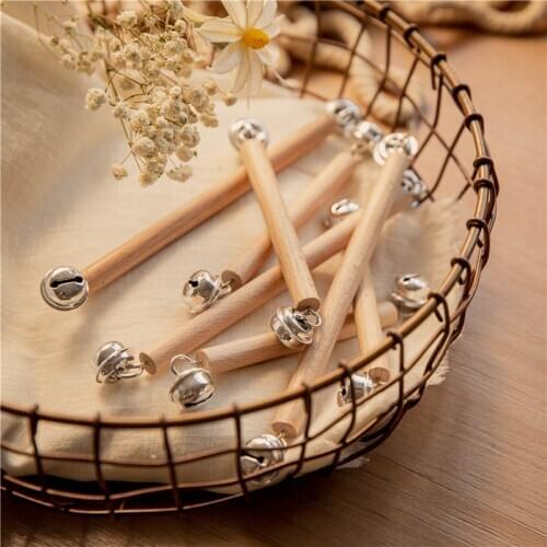 1 PCS Baby Toys Beech Wooden Bells Shape Wooden Magic Wand Wood Teething Rodent Nursing Gifts Montessori Toys Play Gym Rattles