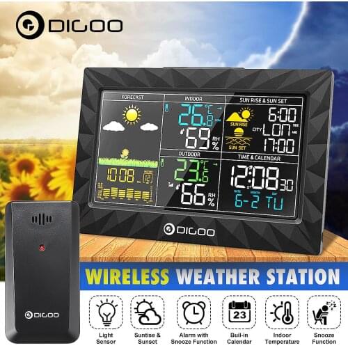 DIGOO DG-TH8988 Indoor Outdoor Weather Station LCD Thermometer Humidity Barometer Snooze Alarm Clock Sunrise Sunset Calendar