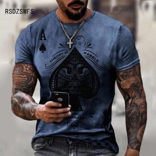 2021 Summer Anime Mens T-shirt Street Punk Poker Ace of Spades Clothes 3D Printing Street Fashion Oversize Short-Sleeved Shirt