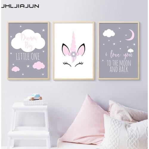 JHLJIAJUN Unicorn Canvas Poster Baby Girl Nursery Quotes Wall Art Print Moon Painting Nordic Kids Room Decoration