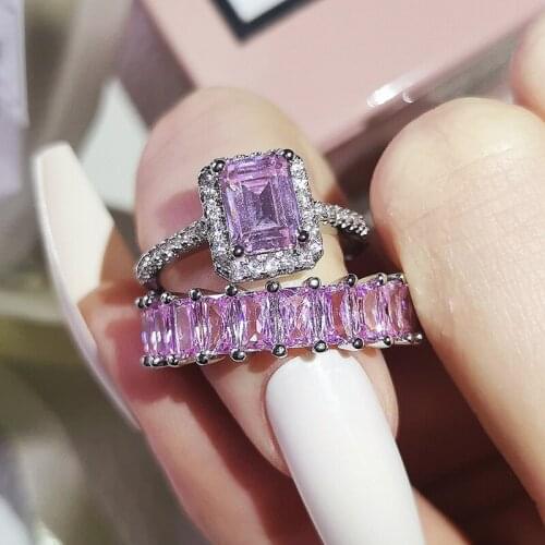 Hot Selling Luxury Princess 925 Sterling Silver Wedding Ring Set For Women Lady Anniversary Gift Jewelry Wholesale Moonso R6183