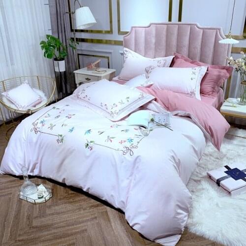 Korean Flower Embroidery White Rose 4 100% Pure Cotton Super Soft Bed Down Quilt Cover Bed Sheet Pillow Cover