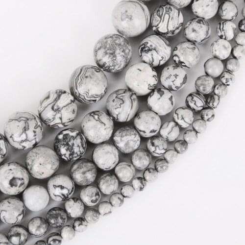 4/6/8/10/12mm New Natural Grey Map Stone Round Beads For Jewelry Making DIY Bracelet Necklace Material Strand15