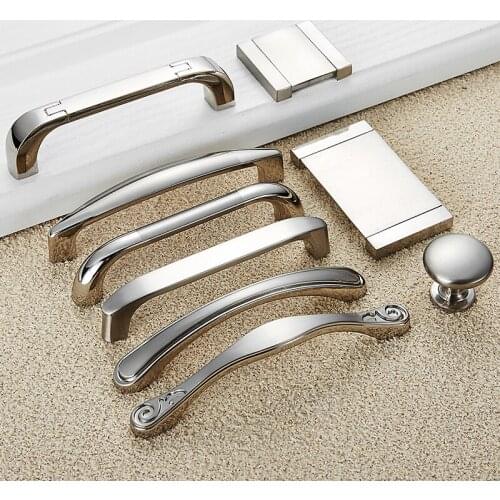 Cabinet Furniture Drawer Kitchen Handle For Wardrobe Cupboard Dresser Closet Metal Zinc Hardware Home Silver 96/128 Handle Knob