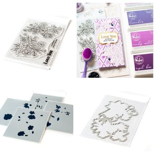 Happy Blooms Floral Metal Cutting Dies and Silicone Stamps Stencil DIY Scrapbooking Paper Handmade Album Stamp Die Sheets Greet