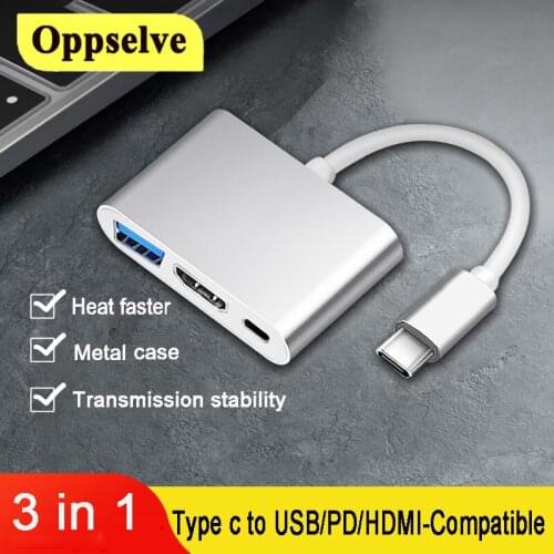 3 in 1 Multi-function Adapter USB Type C to 4K HDMI-compatible USB 3.0 PD Dock Audio Video Converter for Laptop Notebook USB HUB