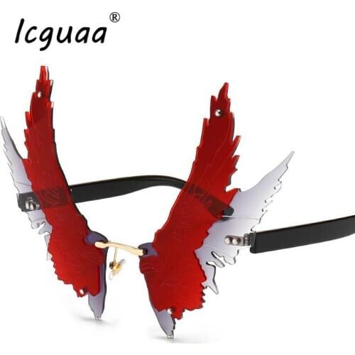 Fashion Butterfly Wings Sunglasses Women Oversize Steampunk Rimless Sun Glasses Female Colorful Metal Lens Eyewear UV400
