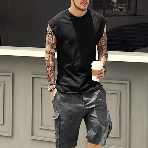 Fashionable mens solid color round neck vest summer loose solid color sleeveless O-neck casual vest size S-XX Lмайка мужская40