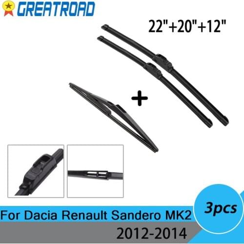 Wiper Front & Rear Wiper Blades Set Kit For Dacia Renault Sandero MK2 2012 2013 2014 Windshield Windscreen 22"20"12"E1