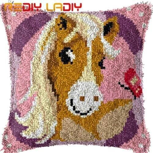 Latch Hook Kits Make Your Own Cushion Pink Horse Girl Printed Canvas Crochet Pillow Case Latch Hook Cushion Cover Hobby & Crafts