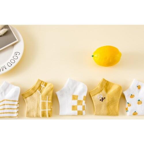 Korean Socks Summer Fruit Series Orange Yellow Cartoon Womens Low Top Cotton Socks Cute Sports Breathable Females Thin Socks