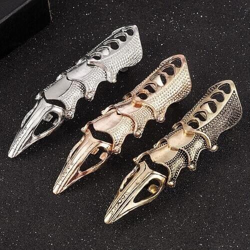 2020 NEW Cool Boys Punk Gothic Rock Scroll Joint Armor Knuckle Metal Full Finger Ring Gold Cospaly DIY Ring Halloween Decoration