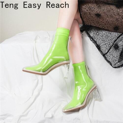 Autumn New Fashion Transparent Boots Womens Pumps Sandals Women Shoes Clear Chunky Heels Plus Size Ankle Boots for Women 41 42