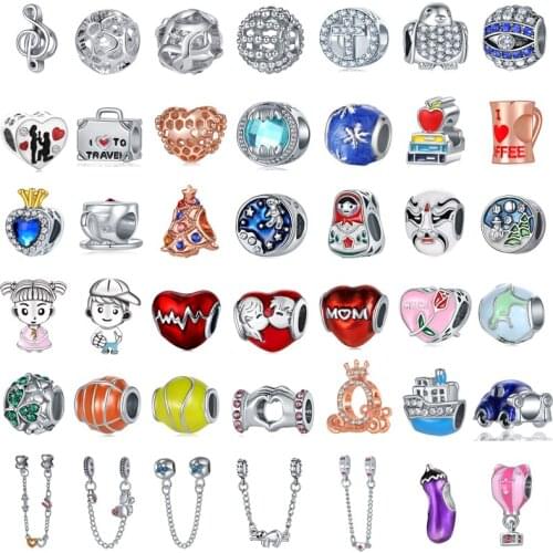 New Fashion Charm Original Christmas Tree Red Heartbeat Love Eggplant Beads Suitable for Original Pandora Ladies Bracelet Jewelr