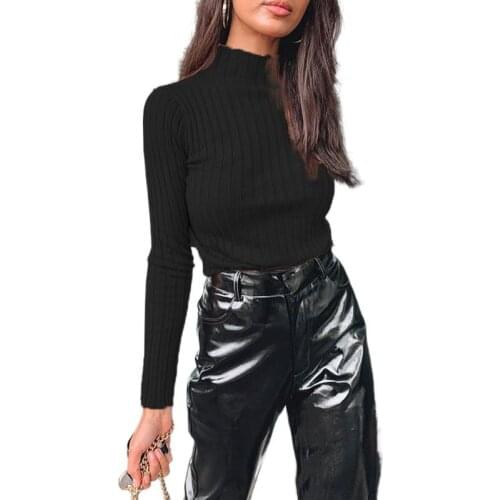 Autumn Solid Color Long Sleeve High Neck Slim Bottoming Shirt Womens Top Khaki Pink Black Sweater