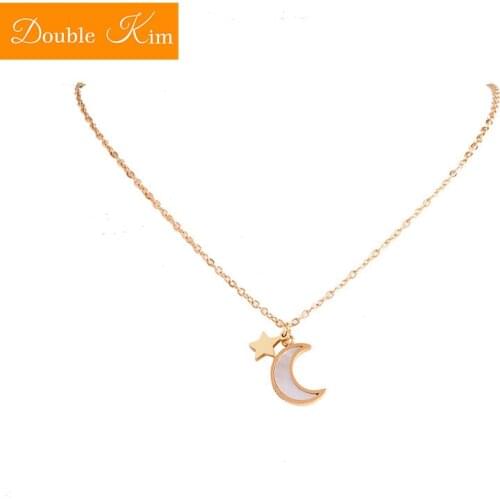 Little Star Moon Pendant Necklace Titanium Stainless Steel Rose Gold Gold Chain Necklace Fashion Trendy Women Jewelry Gift