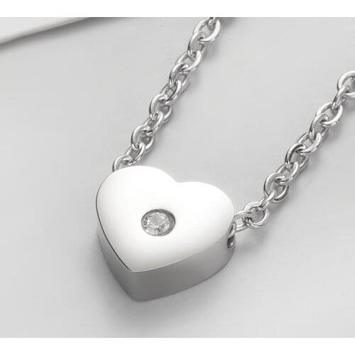 20pcs/Lot Stainless Steel Mirror Polish Heart Zircon Pendant Necklaces For Fashion Women Jewelry Gift Wholesale