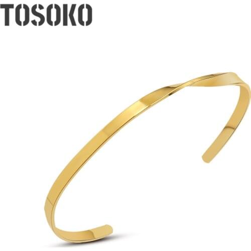 TOSOKO Stainless Steel Jewelry Line Twist Bracelet Womens Exquisite Design 18 K Golden Bracelet BSZ222