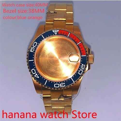 Suitable for NH35 36 Mingzhu2813 Miyata automatic winding 40mm sealed back gold box series, with rotating bezel blue orange
