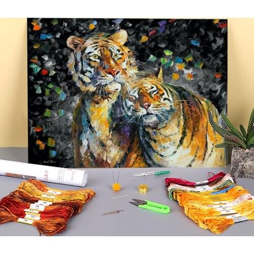 Lovely Tigers Black And White Printed Canvas 11CT Cross Stitch Patterns Embroidery DMC Threads Knitting Promotions