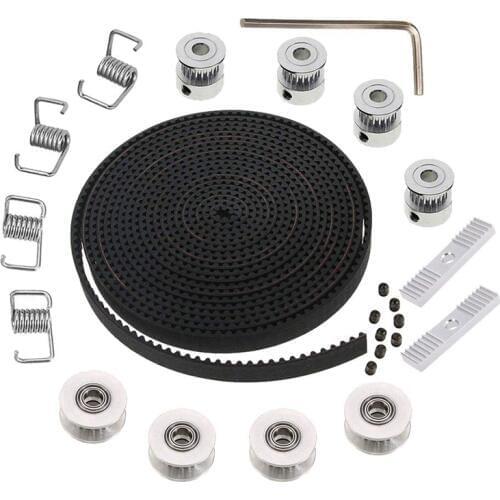 5Mx6Mm Gt2 Timing Belt +4Pcs 20 Tooth 5Mm Inner Diameter Pulley +4Pcs Idler + 4Pcs Tensioner Spring Torsion +2Pcs Gear Clamp M