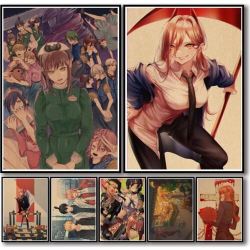 WTQ Chainsaw Man Retro Poster Anime Posters Wall Poster Canvas Painting Wall Decor Posters Wall Art Picture Home Decoration