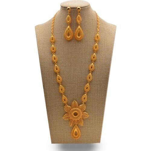 Luxury Gold Color India Dubai Necklace/Earrings/Pendant Jewelry Set for Women/Girls/Fashion Metal Africa Jewelry Set Gifts