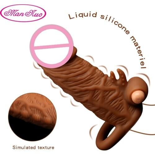 Man Nuo 18 Reusable Penis Sleeve Silicon Vibrator Condom Time Delay Penis Ring Extender Sleeve Cocks Cover Dildo Spike Sex Toys