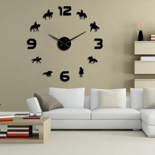 Horse Racing DIY Giant Silent Wall Clock Horse Racing Wall Art Country House Racehorses Decor Frameless Watch Gift for a Jockey
