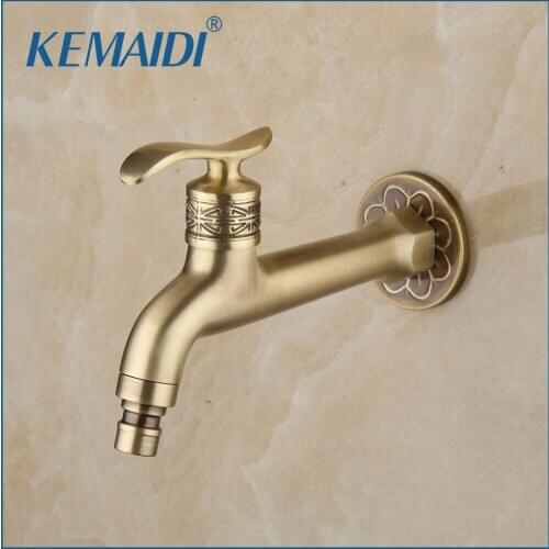 KEMAIDI Bathroom Single Cold/Handle Antique Brass Washing Machine FaucetWall Mounted Basin Sink Torneira Faucet,Cold Tap
