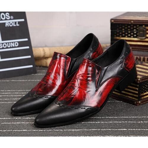 Trendy Slip-On Genuine Leather Casual Shoes Men Pointed Toe Leisure Party Shoes British Personality Mens Career Work Shoes Man