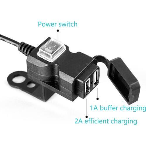 Dual USB Port 12V Waterproof Motorbike Motorcycle Handlebar Charger 5V 1A/2.1A Adapter Power Supply Socket for Phone Mobile