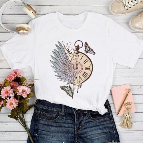 T-shirts Women Wing Elegant Vintage Aesthetic Trend Summer Spring 90s Tshirt Top Lady Stylish Girl Print Clothes Tee T-Shirt