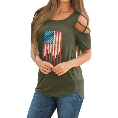 American Flag Printed Women T Shirt Independence Day Holiday T-shirt Summer Off Shoulder Short Sleeve T-shirt Mujer Camisetas