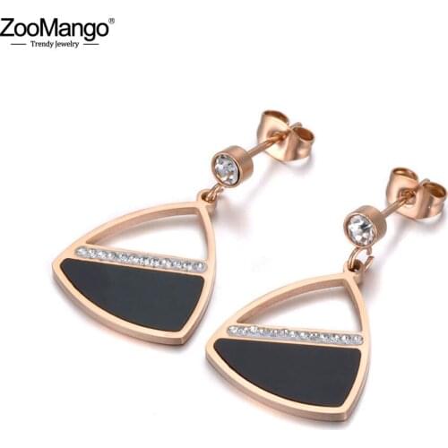 ZooMango Bohemia Stainless Steel Geometric Party Earrings Jewelry Trendy CZ Crystal White Shell Stud Earrings For Women ZE19258