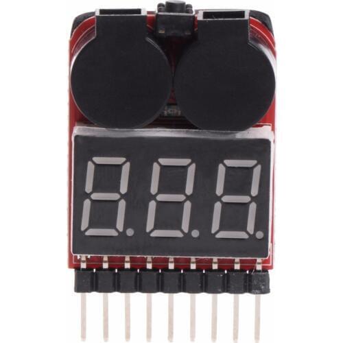 1-8S Lipo/Li-ion/Fe RC Boat Battery 2 In 1 Tester LED Low Voltage Buzzer Alarm Test Tools